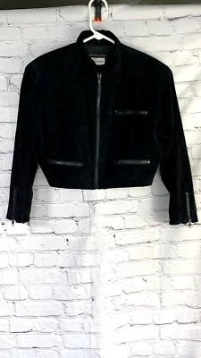 Neiman Marcus Andrea Jovine Suede 100% Leather Cropped Jacket Zip Front Black 8 - Image 1 of 4