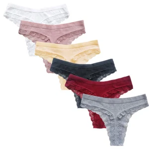 6 Piezas Mujeres Algodón Rayas Ropa Interior Bragas Encaje Tanga Sexy Color Sólido Lencería - Imagen 1 de 30