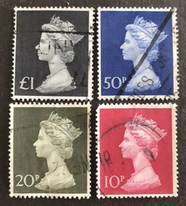 Set Of 4 Large Machin Definitive Stamps 10p, 20p, 50p & £1 - Picture 1 of 1