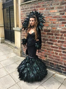 Halloween dress black feathers goth victorian dress handmade size 8uk eu36 Small - Picture 1 of 7