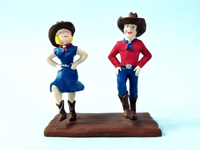RARE & NEVER USED WILTON WESTERN COWBOYS COUPLE LINE DANCERS CAKE TOPPER 1995 - Image 1 of 4