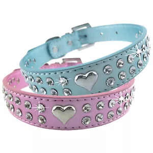 Camaleón Perro, Cachorro, Mascota Cuello PU Diamante con Corazones - 3 Tamaños y 2 Colores - Imagen 1 de 5