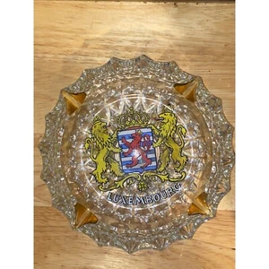 Vintage Ornate Luxembourg Germany Heavy Cut Glass Cigarette Ashtray Lion's Crest - Picture 1 of 6