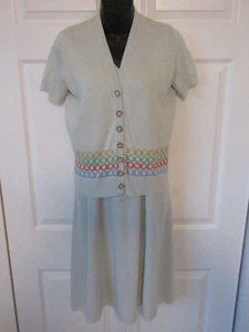 ST JOHN KNITS Vintage 70's Sweater Dress Matching Jacket Santana Blue Fair Isle - Picture 1 of 10