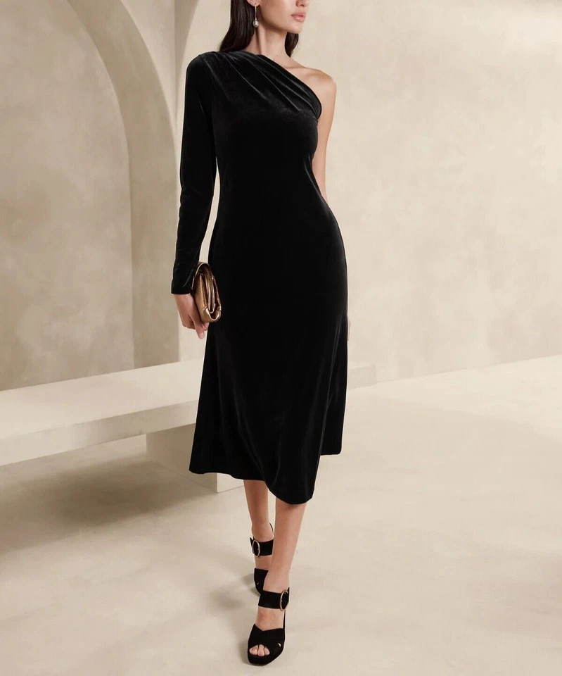BANANA REPUBLIC Blaire Velvet One-Shoulder Midi Cocktail Dress #817295 - Image 1 of 1
