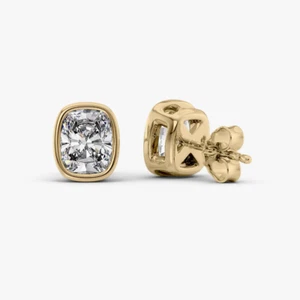 Womens 14K Yellow Gold Cushion Cut 2.00 Ct Lab Created IGI Diamond Stud Earring - Picture 1 of 9