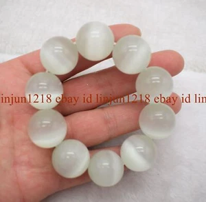 Huge Natural 20mm Multi-Color Opal Cat's Eye Round Beads Stretch Bracelet 7.5" - Picture 1 of 20