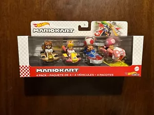 Hot Wheels Mariokart Mario Kart 4 Pack Tanooki Mario, Cat Peach, Toad, Toadette - Picture 1 of 3