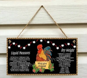 CHICKEN Wooden Sign with Handy Kitchen Conversion Chart - Dry & Liquid Measures - Picture 1 of 2