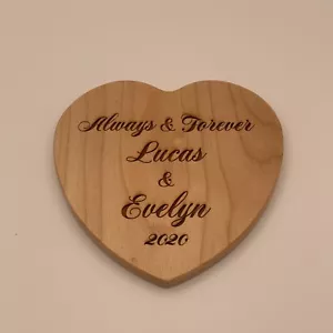 Personalized Laser Engraved Heart Shaped Maple Wood Wedding Anniversary Gift - Picture 1 of 6