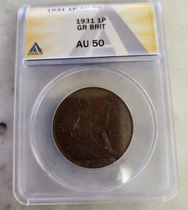1931 1 Penny Great Britain United Kingdom ANACS AU 50 - Picture 1 of 4
