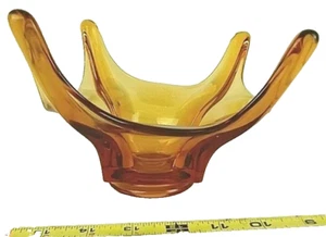 L.E. Smith Mid-Century Modern 4 Finger geschwungen Bernstein Glas Konsole Schale Schale - Bild 1 von 4