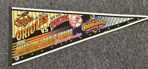 Vintage 1996 MLB ALCS Baltimore Orioles Vs. New York Yankees Pennant Flag - Picture 1 of 5