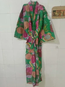 Vintage Cotton Fruit Kantha Jacket japanese Kimono Style Quilted Kantha Robe - Picture 1 of 5