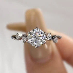 1.40 CT Round Cut Moissanite Wedding Ring Women Jewelry 14K White Gold Plated - Picture 1 of 6