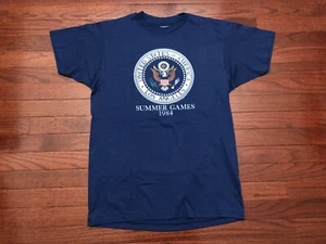 VINTAGE 1984 OLYMPISCHE SOMMERSPIELE T-SHIRT HERREN LARGE BLAU LOS ANGELES 1980er e - Bild 1 von 5