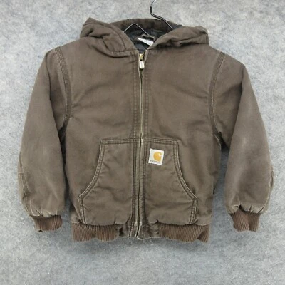 Carhartt Jacket Youth XS (6) Brown Canvas Full Zip Hooded Coat Faded Boys Kids - Image 1 of 4