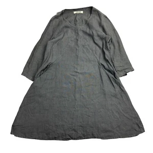 Flachs Leinen Tunika Kleid Damen Gr. P Small meliert grau gewebt - Bild 1 von 9