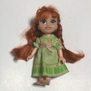 Disney Anna Petite Princess Doll 6" Frozen Green Dress No Shoes Long Hair