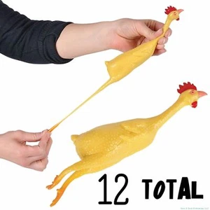 12 STRETCH RUBBER CHICKEN 8" GAG STRETCHABLE SQUEEZE STRESS RELIEF TOY PARTY - Picture 1 of 7