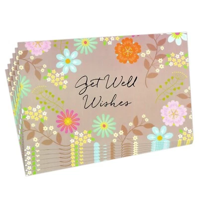 Set of 6 Flowers GET WELL SOON Greeting Cards + Envelopes by PS Greetings - Image 1 of 4