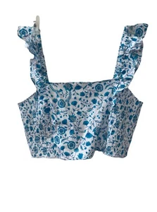 Top Draper James blu bianco floreale con volant estivo taglia XXL - Foto 1 di 7