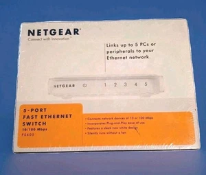 NEW FACTORY SEALED NETGEAR 5-PORT 10/100 FAST Ethernet Switch ROUTER Sleek White - Picture 1 of 12