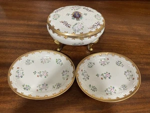 Vintage Gold Footed Trinket Jewelry Box & 2 Ring Dishes, Charles Sadex? READ - Picture 1 of 21