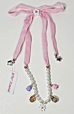 Nuevo Collar de Primavera Betsey Johnson - Collar con Dijes de Primavera con Lazo Rosa Foto 1 de 4