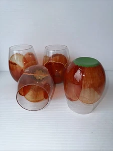 4er Set Pier 1 Imports roter Mohn Blumen stiellos Weinglas handbemalt - Bild 1 von 5