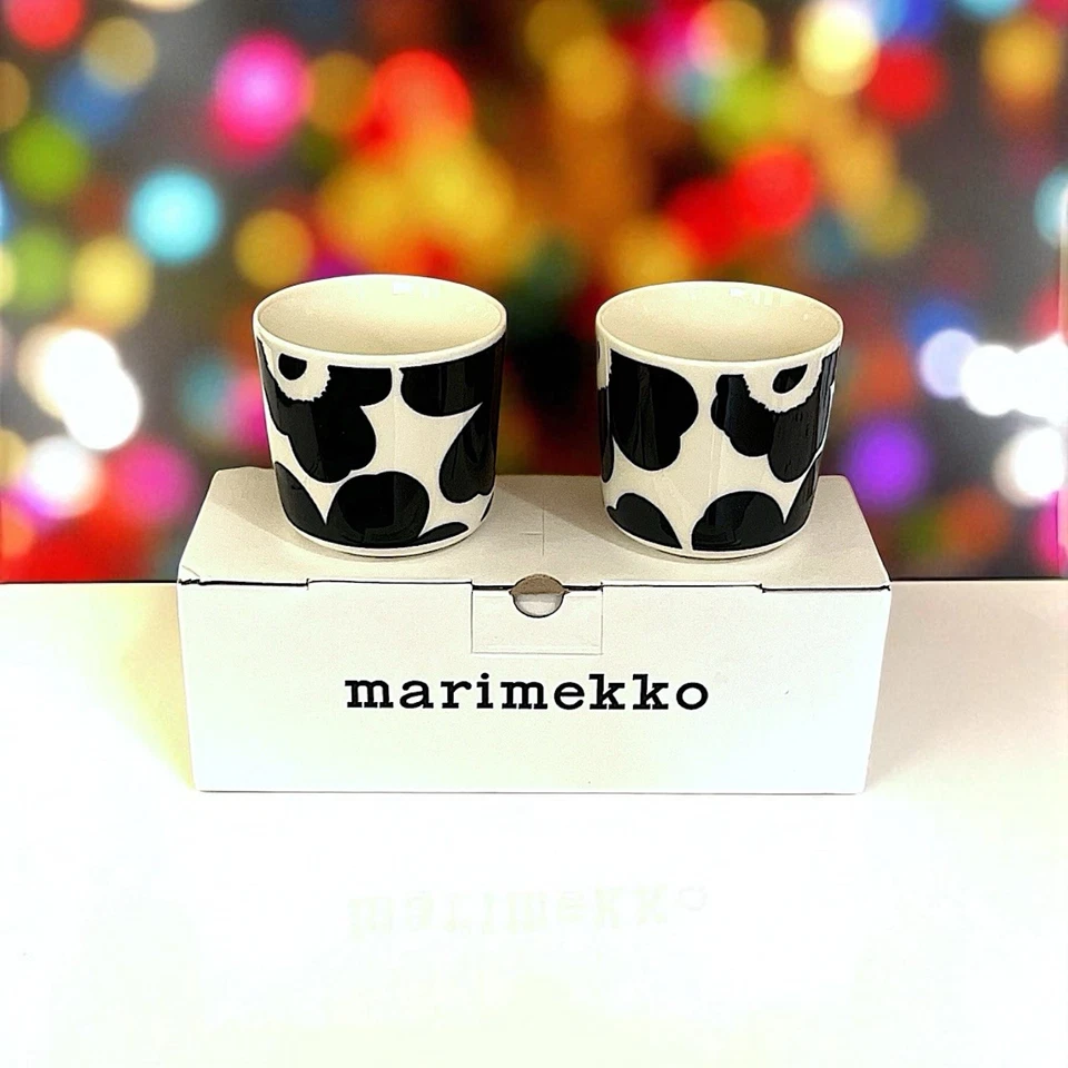 Juego de 2 tazas de café Marimekko Oiva Unikko sin mango en negro nuevas en caja Foto 1 de 4