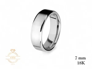 18K White Gold 7mm Beveled Edge Wedding Band Ring - Comfort Fit Matte Brushed - Picture 1 of 9
