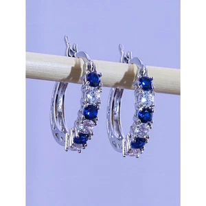 Saphir Blau Zirkonia Silber Creolen Klassisch Elegant Edelstein Neu - Bild 1 von 7