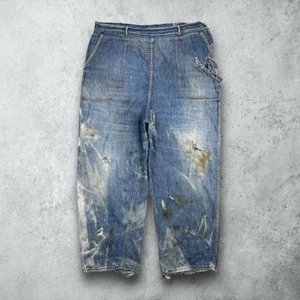 Vintage 50s Strong Reliable Denim Side Zip Jeans Sanforized Faded 38x27 Workwear - Bild 1 von 14