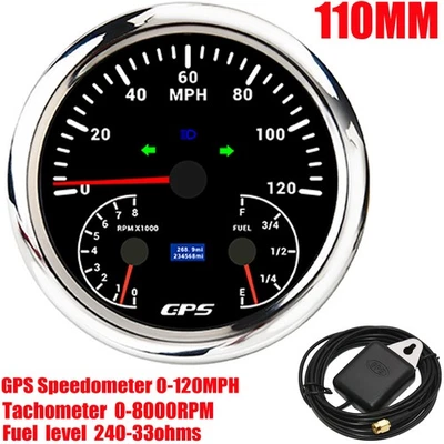 110MM Boat GPS Speedometer 0-120MPH with Tachometer Fuel Level Gauge Waterproof - Image 1 of 4