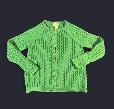 L.L.Bean Women’s Green 100% Cotton Cable Knit Button Cardigan Sweater Size M - Image 1 of 4