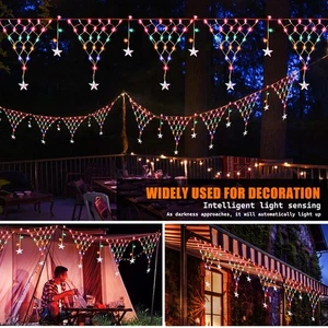 Christmas Decorative Solar String Lights LED Pentagram Ice Strip Curtain lights - Picture 1 of 16