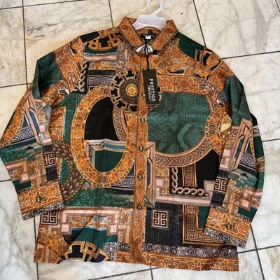 NWT PRESTIGE Men’s Long Sleeve Multi Color Designer Print Shirt Sz. 2XL - Image 1 of 4