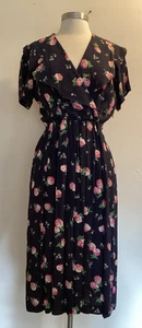Vintage 40er Jahre dunkelblau rosa Blumen Viskose Kleid Gr. S - Bild 1 von 8