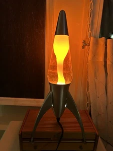 Vintage 1990er Rakete Raumschiff Raumschiff Lavalampe orange flüssige Lava 20" genial - Bild 1 von 8