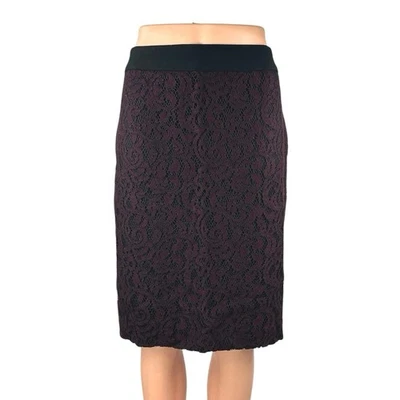 Falda lápiz recta Ann Taylor LOFT púrpura floral encaje cremallera hasta la rodilla talla 10 Foto 1 de 4