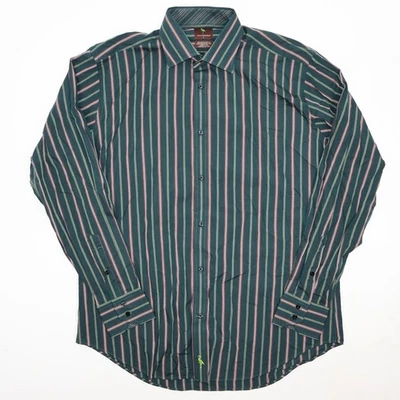 Camisa Para Hombre Tailorbyrd Abotonada LS Talla Grande Verde Rosa Rayas Cuello Botón Foto 1 de 4