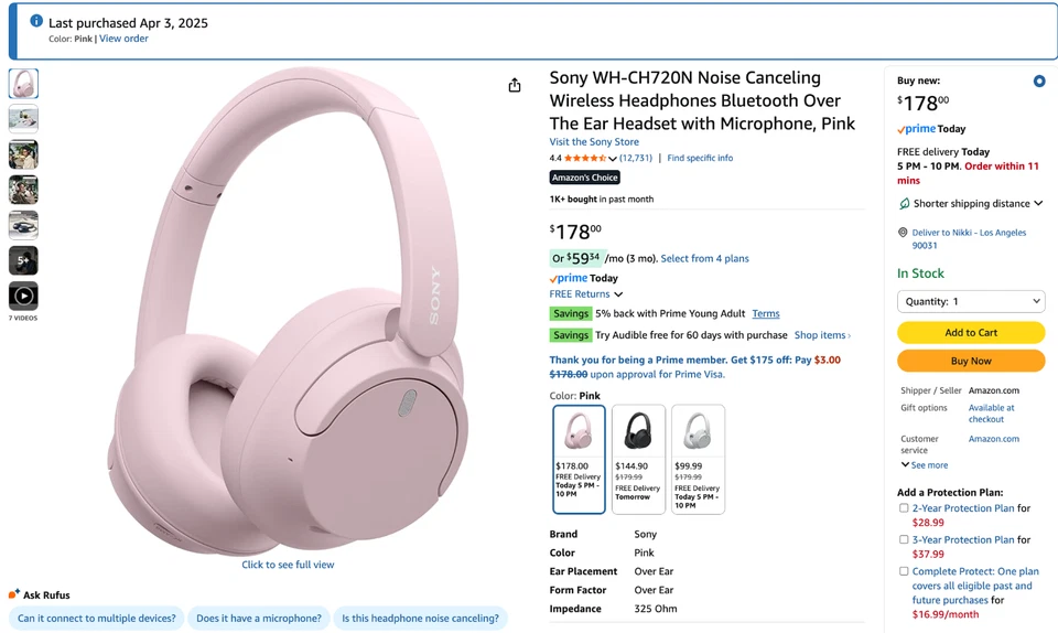 Sony WH-CH720N Noise Canceling Wireless Headphones Bluetooth Over The Ear Headse - Image 1 of 4