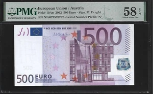 Unione Europea / Austria 500 Euro 2002 PMG 58 EPQ P#19An Serie Prefisso "N" - Foto 1 di 4