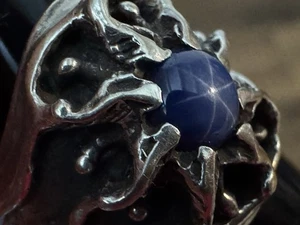 MEN’S 925 STERLING SILVER BLUE STAR SAPPHIRE SUNBURST RING SIZE 10 STATEMENT 16g - Picture 1 of 11