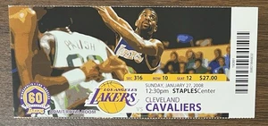 KOBE BRYANT vs LEBRON JAMES AUTHENTIC FULL GAME TICKET 01-27-2008 LAKERS vs CAVS - Picture 1 of 12