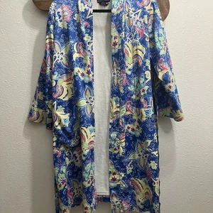 Ralph Lauren Morgenmantel blau gelb rosa Paisley mit Gürtel XS/S - Bild 1 von 10