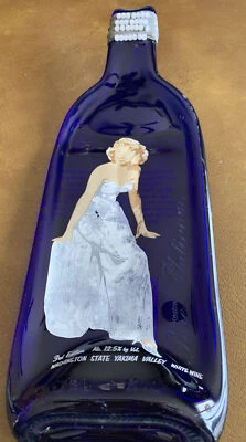 Handmade Melted Blue Wine Serving Tray Spoon Rest With Marilyn Look A Like - Image 1 of 4