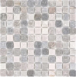 Mosaico de piedra natural cuarcita beige gris cocina ducha pared 36-0206_b | 1 estera de mosaico - Imagen 1 de 7
