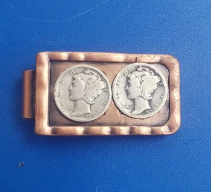 Vintage goldfarbene Geldklammerhalter mit 1935/1936 US-Silber Quecksilber Dimmungen - Bild 1 von 4